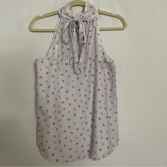 J. Crew Silk Blend Cherry Print Sleeveless HighTie Neck Halter Blouse Top - Picture 5 of 14